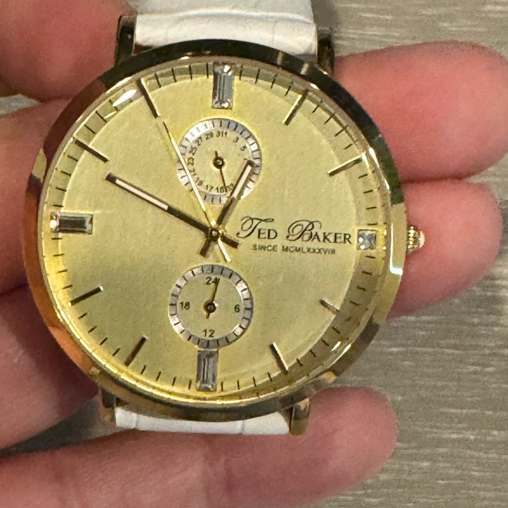 Ted Baker Gold Dial Watch with White Strap